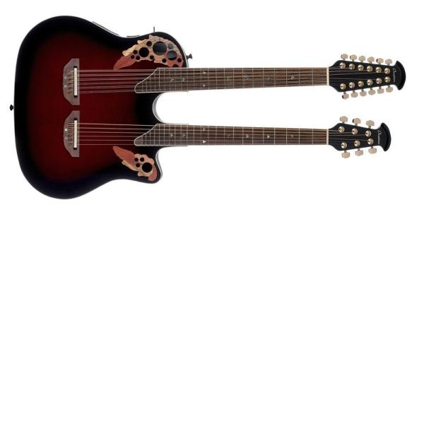 Ovation E-Acoustic Guitar Elite Double Neck Super Shallow Ruby Red Burst